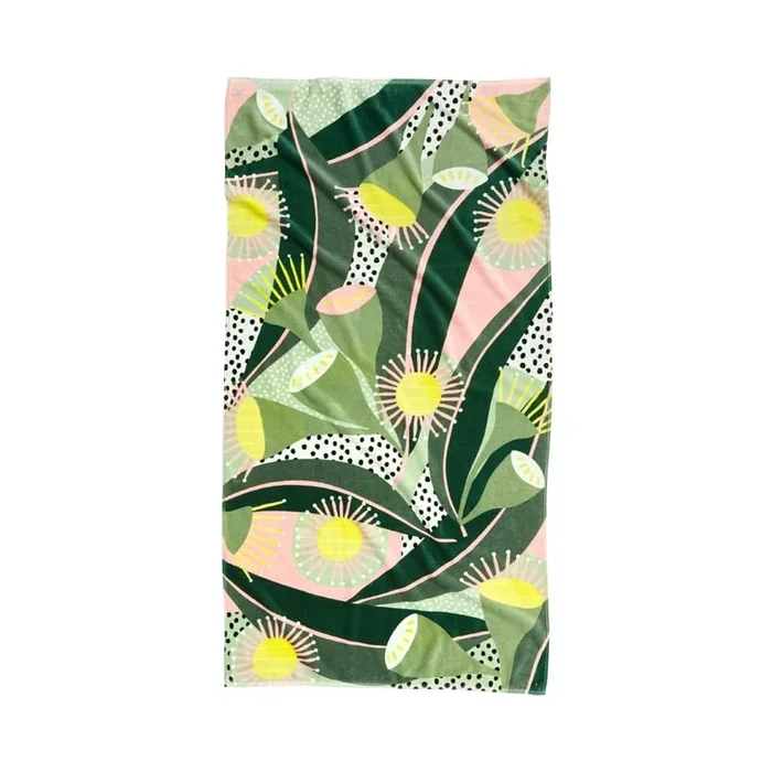 Native Flora Greens Velour Beach Towel