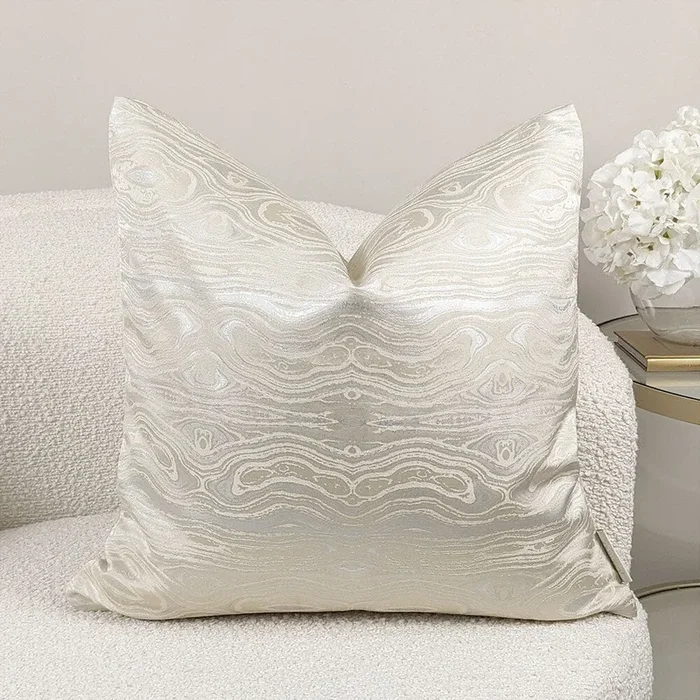 Nelly Cream & Silver Marble Metallic Cushion – 50x50cm