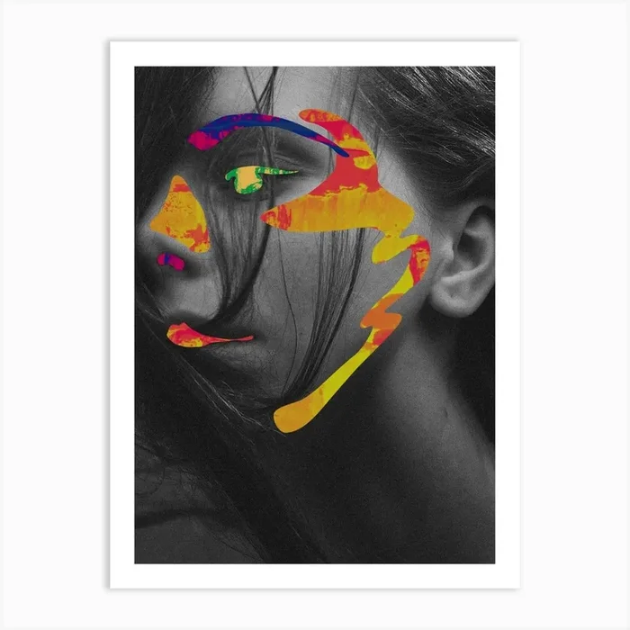 Neon Face Art Print by Le Mocho