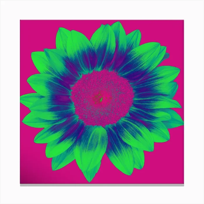 Neon Sunflower Square Canvas Print by Nikolaos Tzovolos