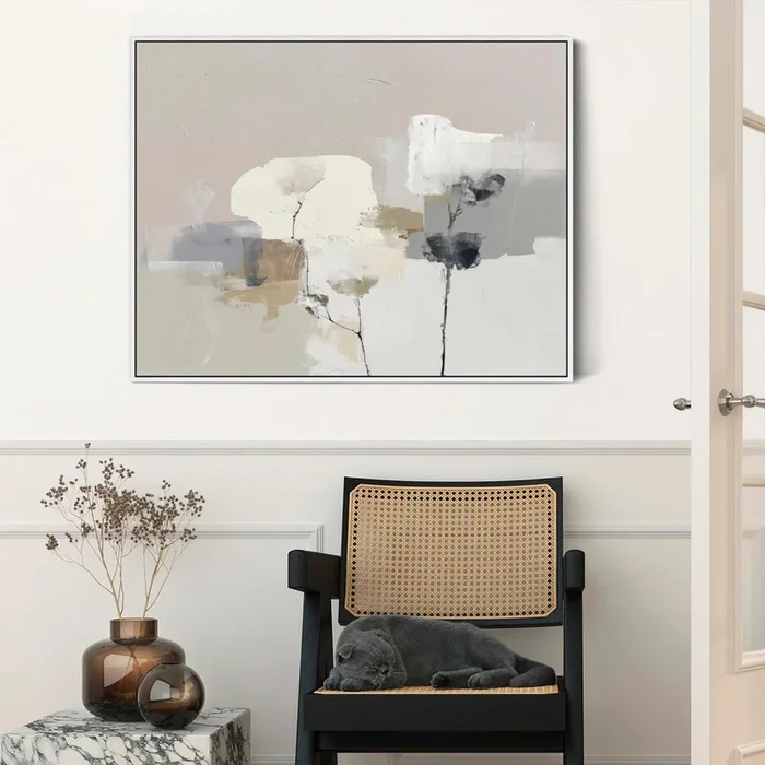 Neutral Abstract Framed Wall Art – Floral Dream – for Living Room