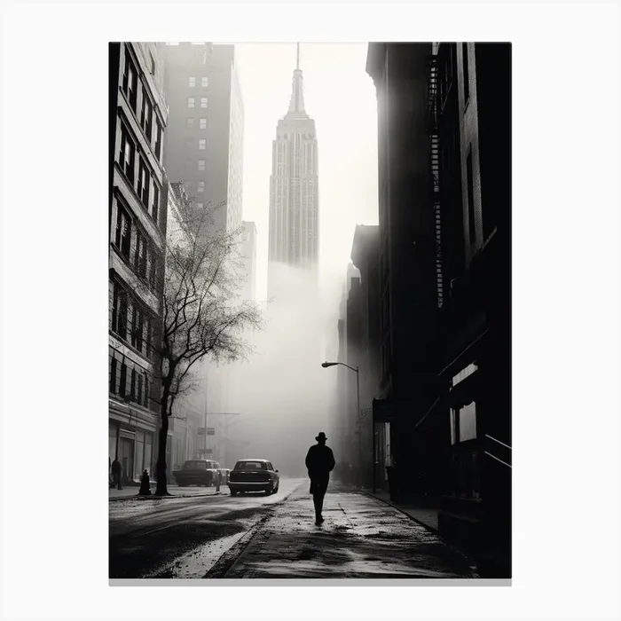 New York City, Black And White Analogue Photograph 4 Canvas Print by Monochrome Vistas