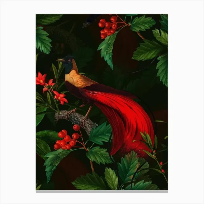 Night Vintage Paradise Bird Garden Canvas Print by UtART