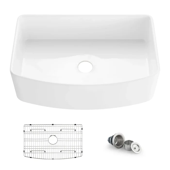 Nova 33 ” Curved Apron Front Fireclay Farmhouse Kitchen Sink