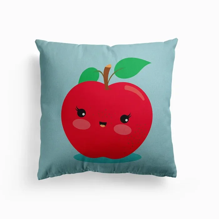 Nursery Kawaii Red Apple Canvas Cushion by Pia Kolle