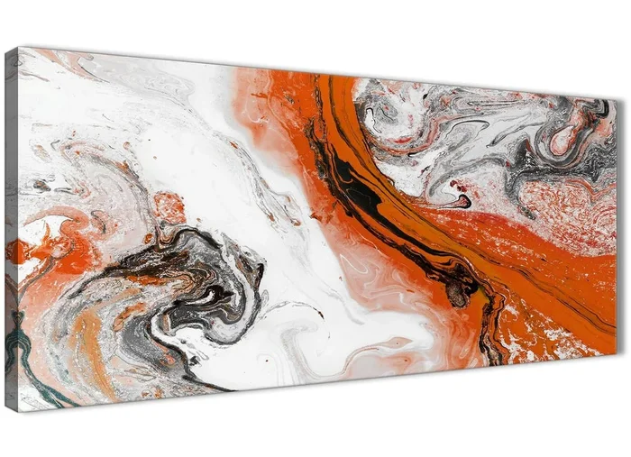 Orange and Grey Swirl Living Room Canvas Wall Art Accessories – Abstract Print