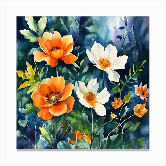 Orange And White Flowers 2 Canvas Print by Art shop