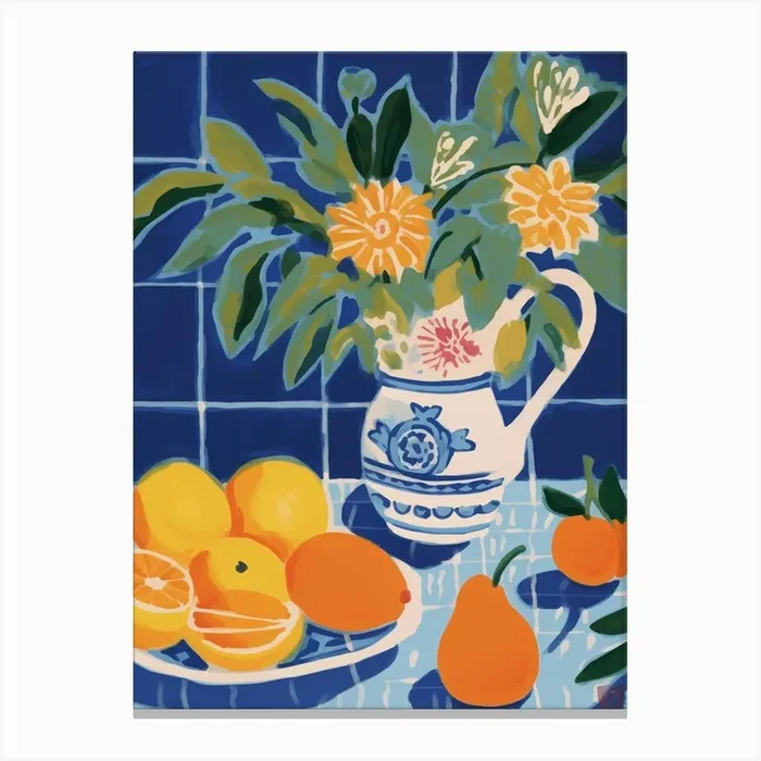 Oranges And Flowers Still Life Canvas Print by Lara’s Wonderland