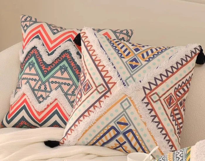 Oriental Decorative Throw Pillows for Living Room, Square Pillows for Couch, Geometric Modern Pillow Covers, Bohemian Decorative Sofa Pillows
