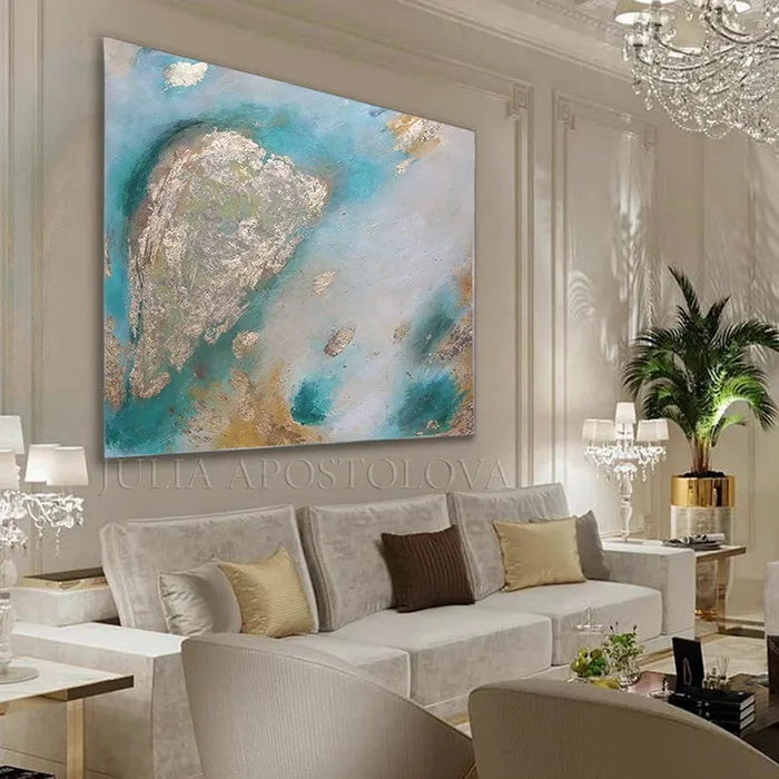Original Gold Leaf Painting, Luxury Wall Art Abstract for Elegant Interior Decor by Julia Apostolova