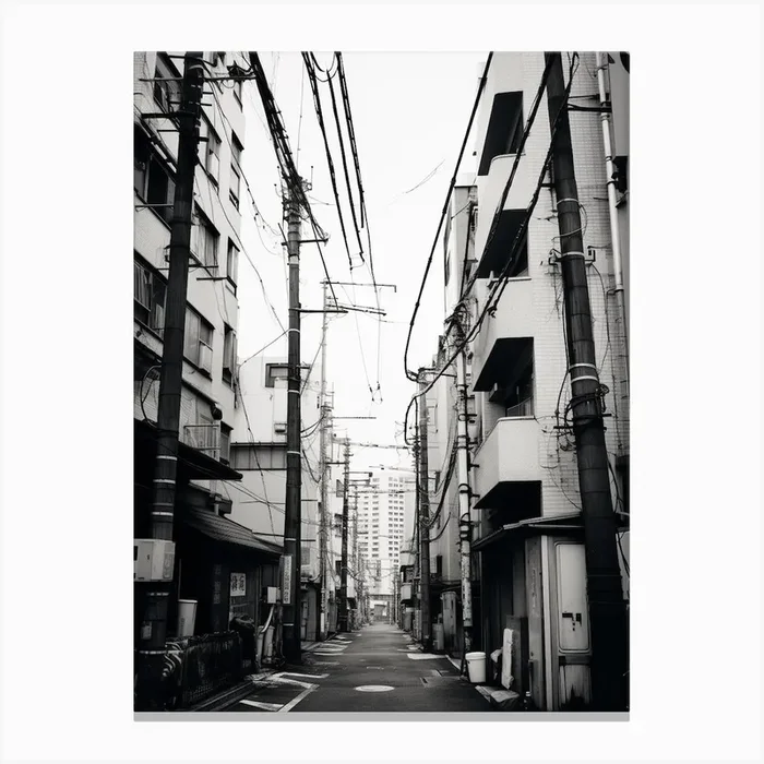 Osaka, Japan, Black And White Old Photo 1 Canvas Print by Monochrome Vistas