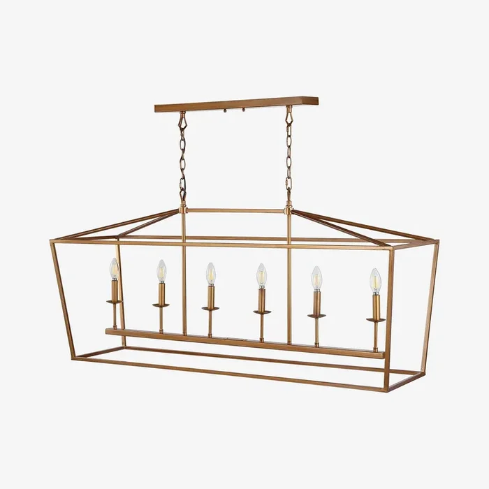 Pagoda Linear 6-Bulb Lantern LED Pendant Lamp – Antique Gold – Metal by JONATHAN Y