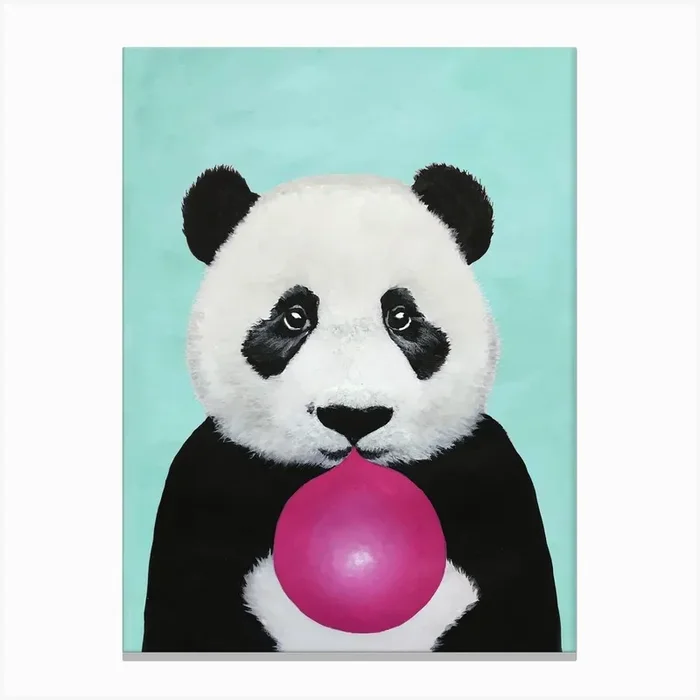 Panda With Bubblegum Canvas Print by Coco Deparis