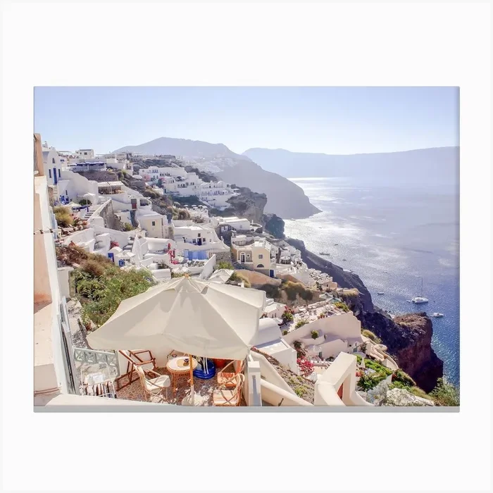 Panoramic View of Oia Santorini Canvas PrintNR by Natasha Riha Photography