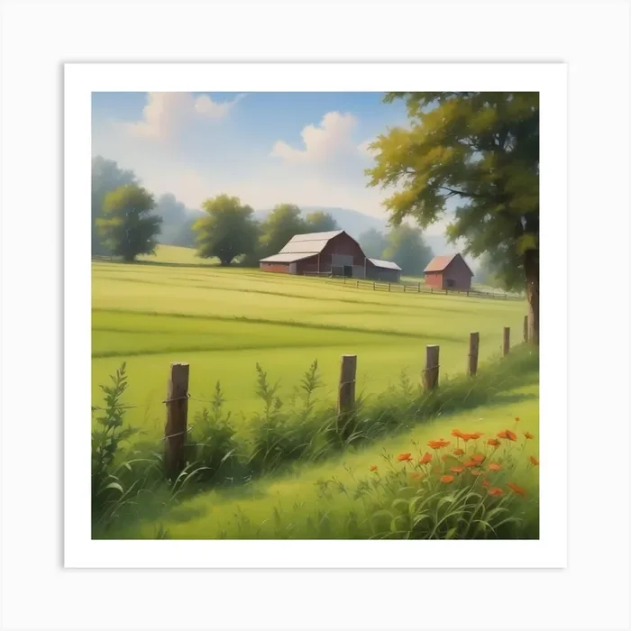 Peaceful Farm Meadow Landscape (19) Art Print by Pat4U