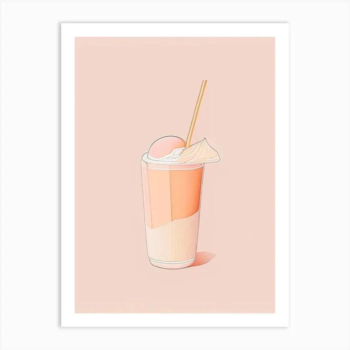 Peach Milkshake Dairy Food Minimal Line Drawing 1 Art PrintTC by The Cheesy Palette