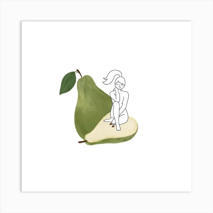 Pear Girl Square Art Print by Neira Pekmez Designs