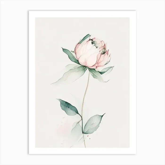 Peony Leaf Minimalist Watercolour 1 Art PrintL& by Leaf & Stem Studio