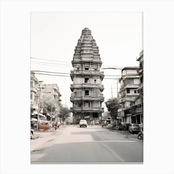 Phnom Penh, Cambodia, Black And White Old Photo 4 Canvas Print by Monochrome Vistas