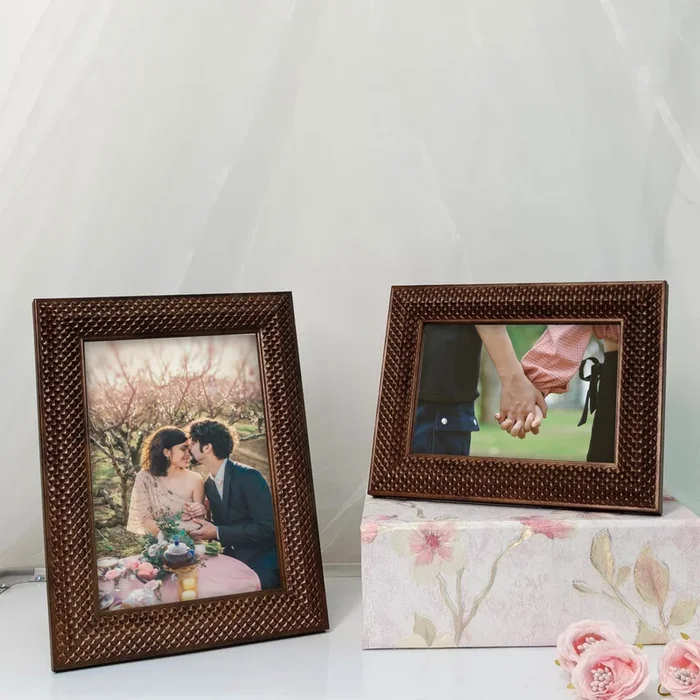 Photo Frame for Table Set of 2, Plexi Glass, Engineered Wood Photo Frame (Brown, Size- 4×6 & 5×7 Inch)