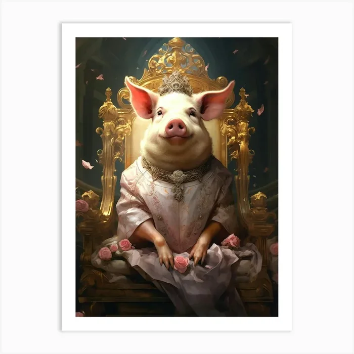 Pig In A Throne Art Print by maebyfazar