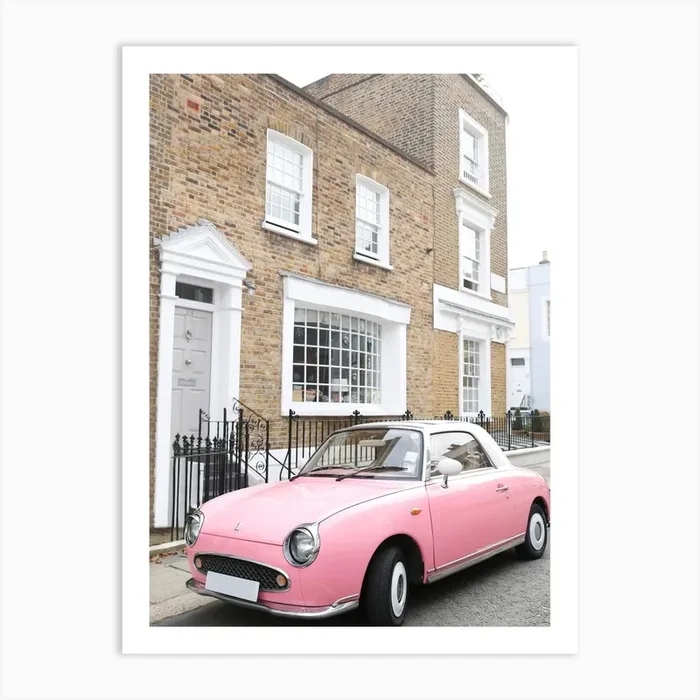 Pink Car London Art Print by Victoria’s Stories