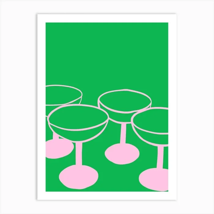 Pink Champagne Glasses Art Print by Molly Gransden