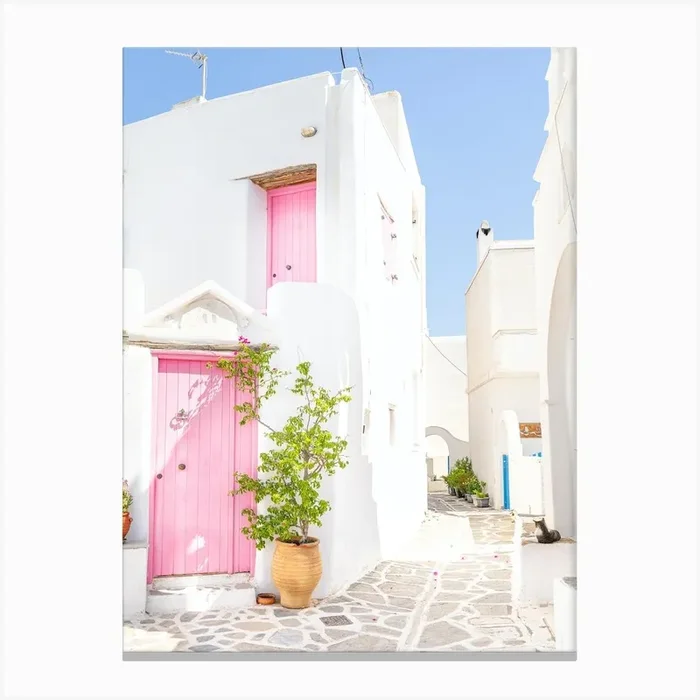Pink Door In Paros Canvas PrintNR by Natasha Riha Photography