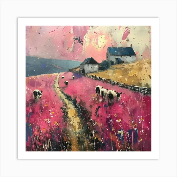 Pink Field, Abstract Expressionism, Minimalism, and Neo-Dada Art Print by Moisky