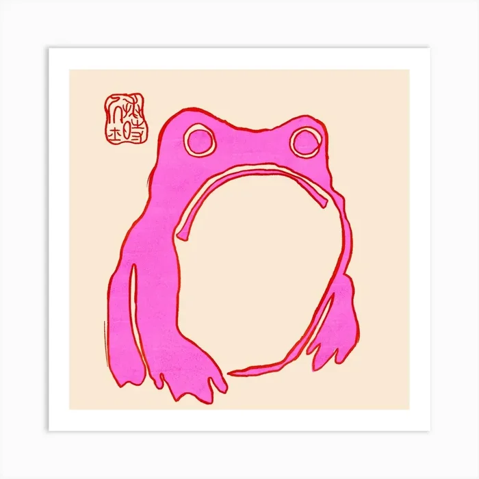 Pink Grumpy Frog Art Print by showmemars