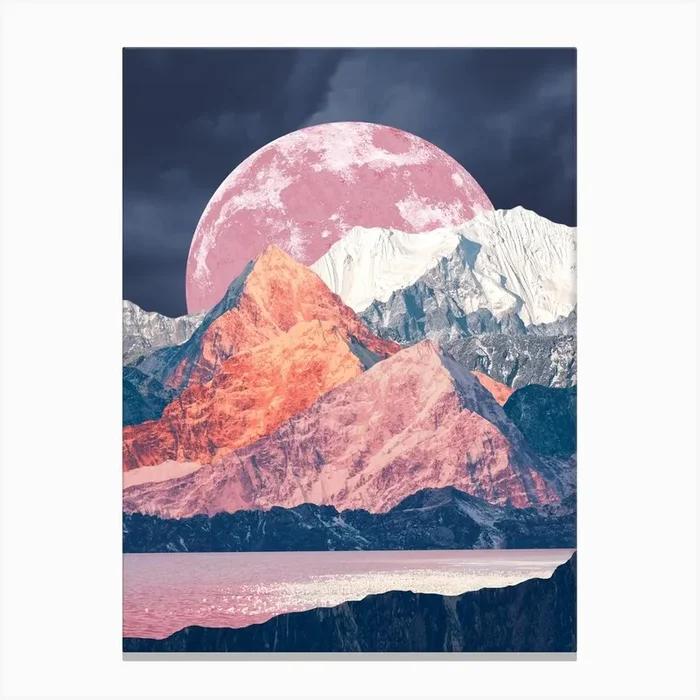 Pink Moon Rising Canvas Print by Leaf and Petal Design