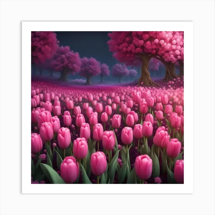 Pink Tulips Art PrintM by Mansura