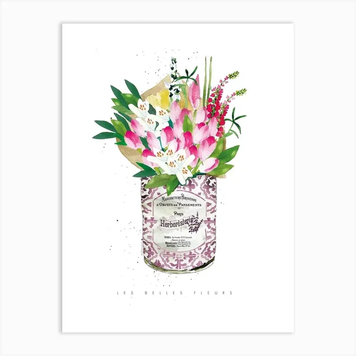 Pink Tulips In Vintage Can Art Print by Mercedes Lopez Charro
