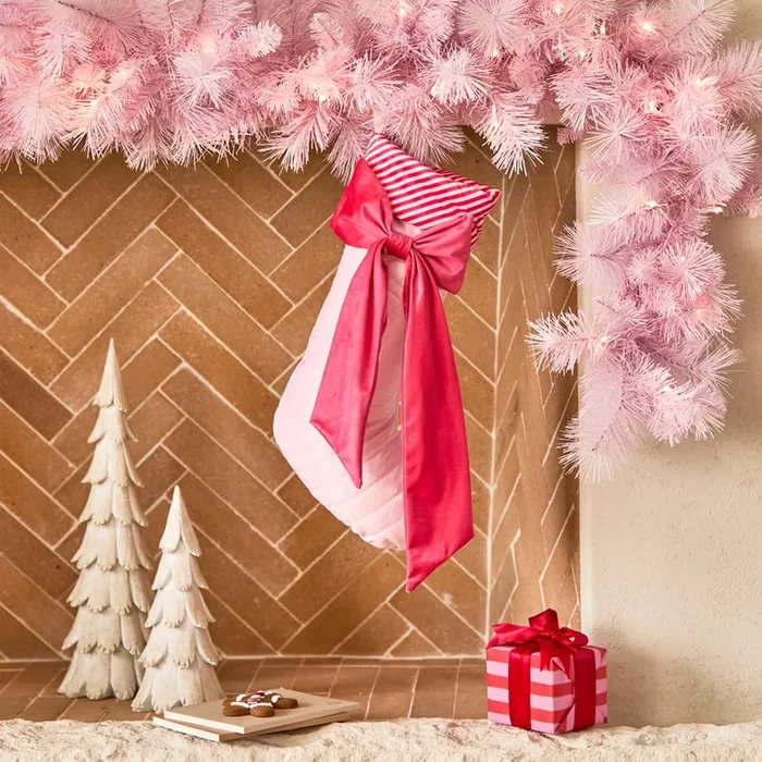 Pink Velvet Bow Stocking