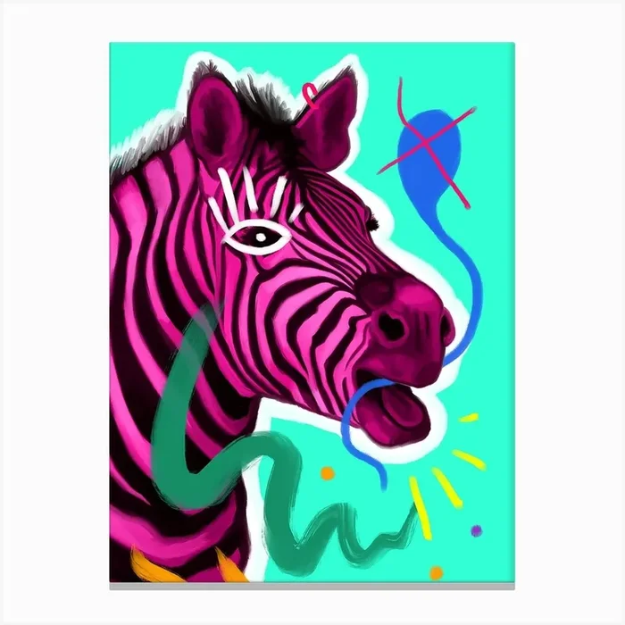 Pink Zebra Canvas Print by Pop Art By Tadej