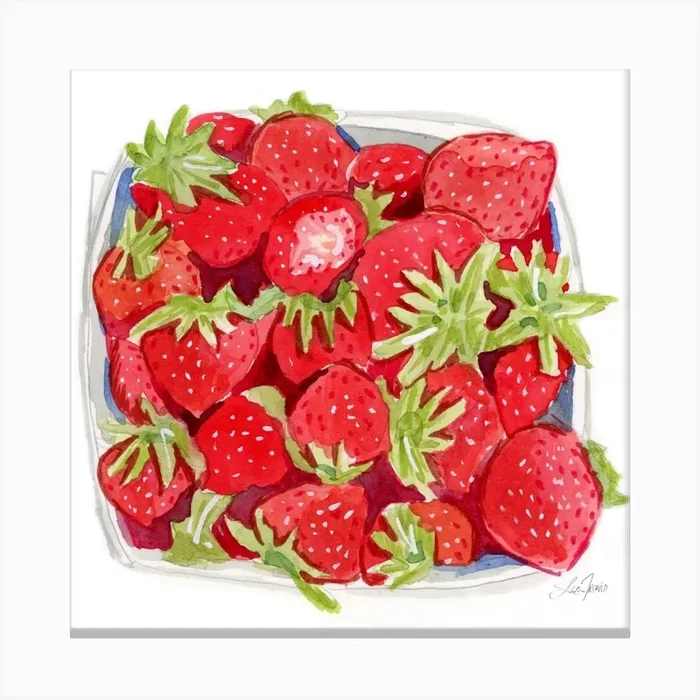 Pint Of Strawberries Square Canvas Print by Lisa Travis