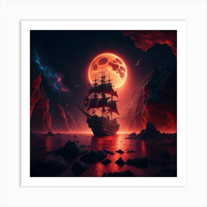 Pirate Ship In The Ocean Art Print by Masters Gallery