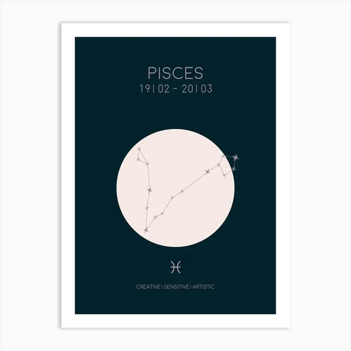 Pisces Star Sign In Dark Art Print by Meant To Be