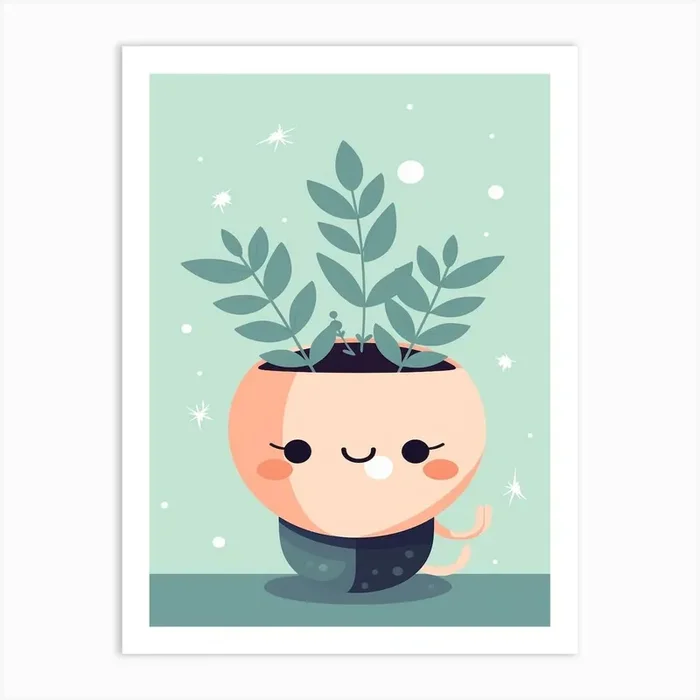 Plant Pot Kawaii Illustration 1 Art Print by Kawaii Kingdom