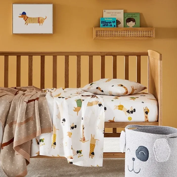 Playful Puppies White Cot Sheet Set