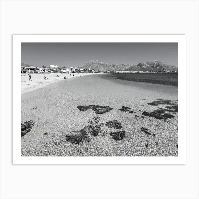 Pollensa Beach Mallorca Black And White Art Print by imagine