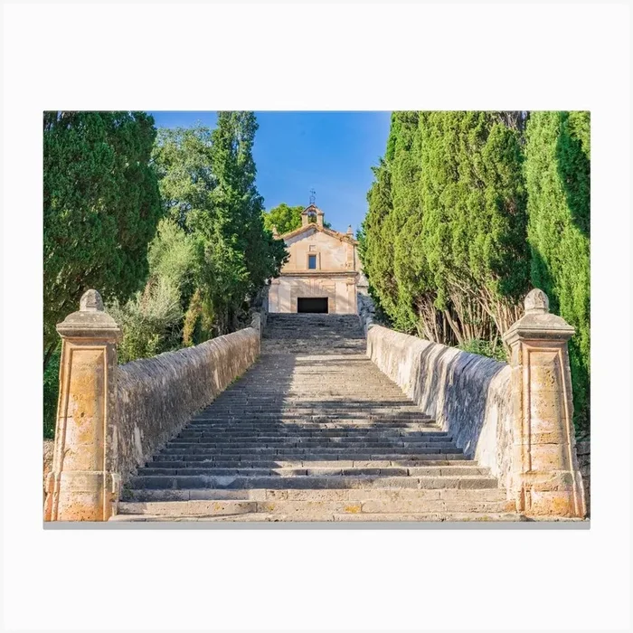 Pollensa Stairs Leading To A Church Canvas Print by imagine
