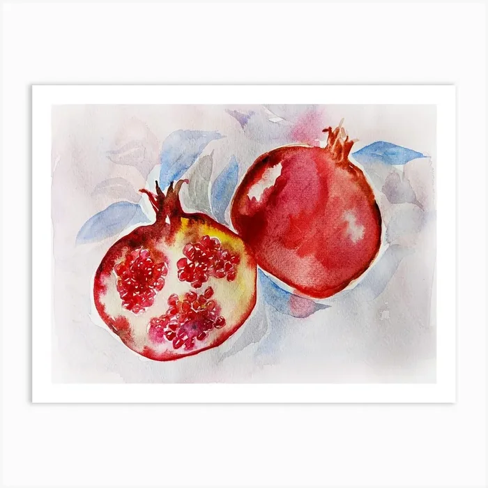 Pomegranate Watercolor Painting Art Print by Valza