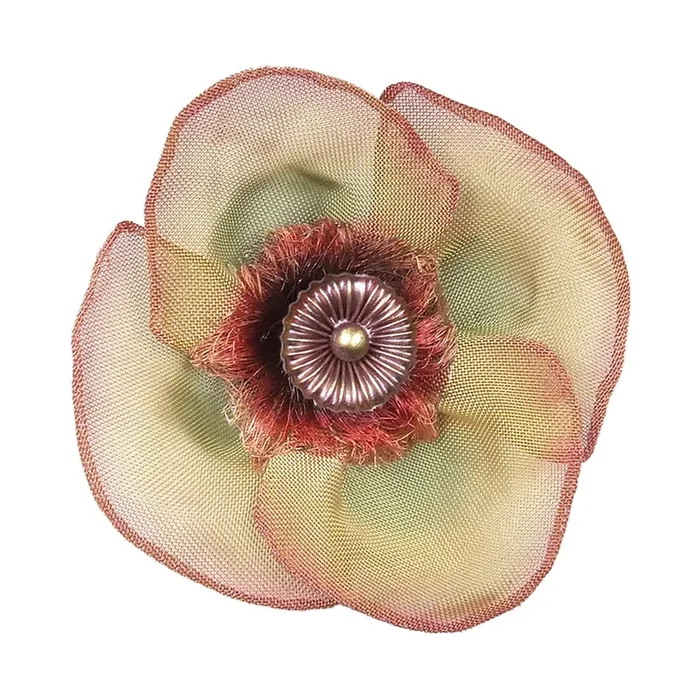 Poppy Pin with Fuzzy Center – Gold with Grape, Wine, Avocado, Maize & Poppy