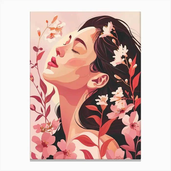 Portrait Of A Woman With Flowers 1 Canvas Print by DamianLuna