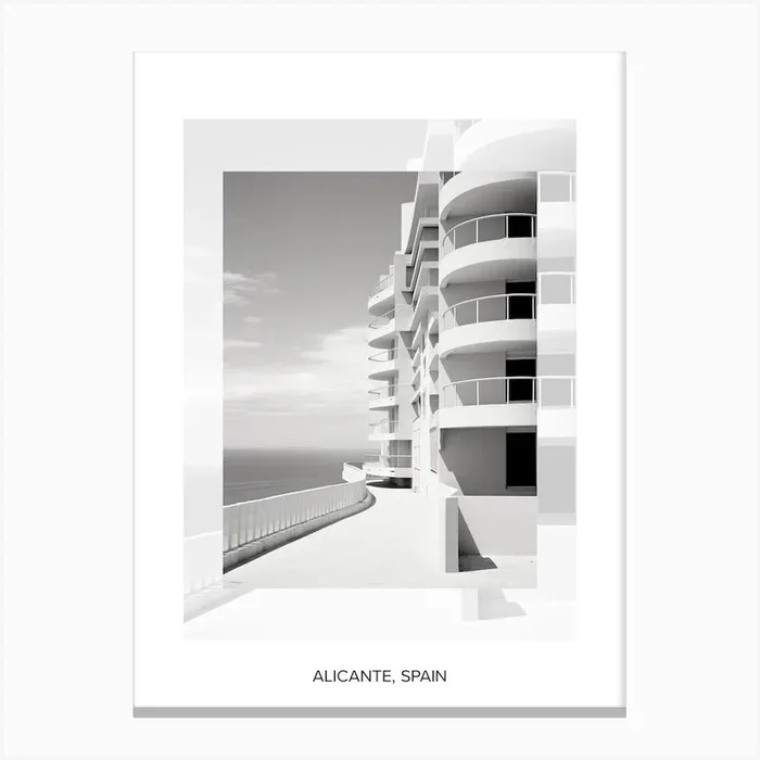 Poster Of Alicante, Spain, Black And White Old Photo 4 Canvas Print by Monochrome Vistas