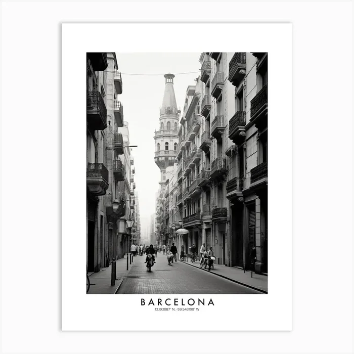 Poster Of Barcelona, Black And White Analogue Photograph 1 Art Print by Monochrome Vistas