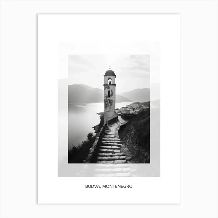 Poster Of Budva, Montenegro, Black And White Old Photo 1 Art Print by Monochrome Vistas