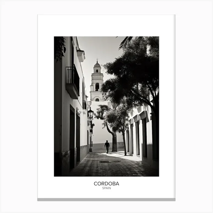 Poster Of Cordoba, Spain, Black And White Analogue Photography 2 Canvas Print by Monochrome Vistas