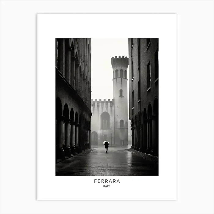 Poster Of Ferrara, Italy, Black And White Analogue Photography 4 Art Print by Monochrome Vistas